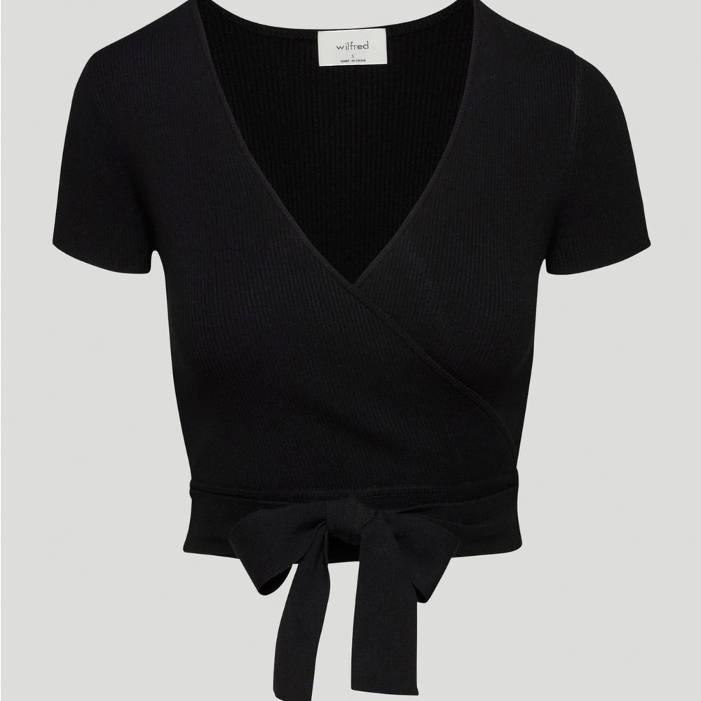 Wilfred All Tied Up Wrap Sweater Short Sleeve Crop - Black | Size S